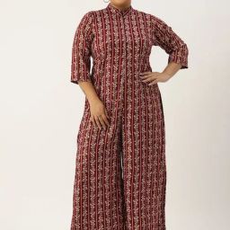 theRebelinme Maroon Floral Print Plus Size Jumpsuit-44
