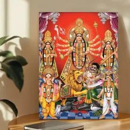 Art Street Red Canvas Spiritual Devi Maa Durga Darbar Stretched Pooja Room Temple Wall Art-picture-32