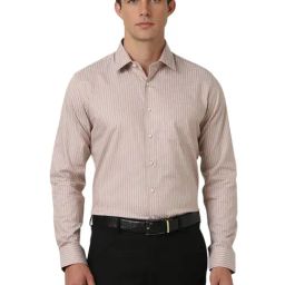 Van Heusen Beige Cotton Slim fit Stripes Shirts-image-94