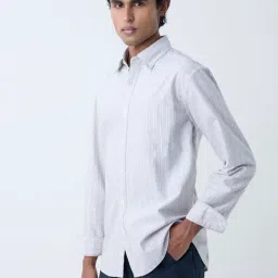 WES Casuals by Westside Light Taupe Striped Relaxed-Fit Cotton Shirt-picture-28