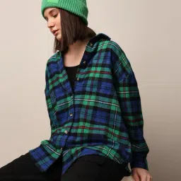 Only Green & Blue Cotton Checks Oversized Shirt-image-43