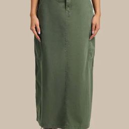 Bene Kleed Olive Cotton Mini Cargo Skirt-image-2