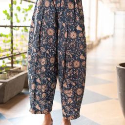 Akiso Blue Block Printed Gathered Trousers-image-32