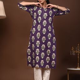 Rimeline Women Floral Printed Festive Cotton Straight Kurta-image-10