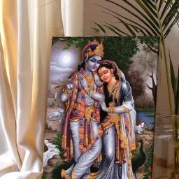 Art Street Grey Canvas Spiritual Sri Radha Krishna Stretched Pooja Room Temple Wall Art-picture-16
