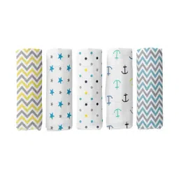 Haus & Kinder Printed Multicolor 40 TC Cotton New Born Swaddle Wrap - Set of 5-image-11