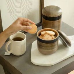 Ellementry Orbis Brown Wood Small Cookie Jar (0.7 L) - Set of 1-image-40