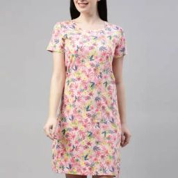 Kryptic Pink Printed Night Dress-image-1