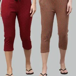 Kryptic Maroon & Mustard Printed Capris - Pack of 2-image-20