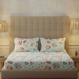 Urban Space New Serene Florence Sky Blue Cotton 200 TC Bedsheet With 1 Pillow Cover-image-82