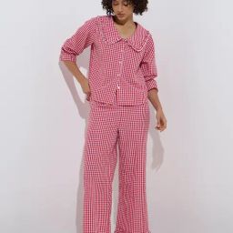 Wunderlove by Westside Red Checks Cotton-Blend Shirt and Pyjamas Set-picture-15