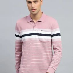 Monte Carlo Pink Regular Fit Striped Polo T-Shirt-image-38