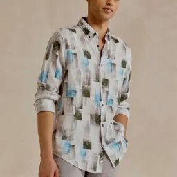 Andamen Grey Linen Regular Print Shirt-image-8
