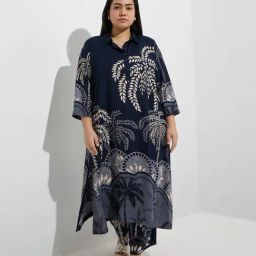 Diza by Westside Navy Tropical Pattern A-Line Kurta-31