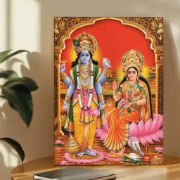Art Street Red Canvas Spiritual Sri Lakshmi Narayan Ji Stretched Pooja Room Temple Wall Art-picture-27