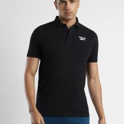 Reebok Black Slim Fit Cotton Sports Polo T-Shirt-image-85