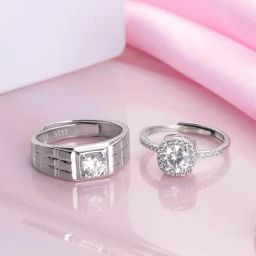 Zavya 925 Silver Glimmering Promise Rhodium-Plated Adjustable Ring for Unisex-image-2