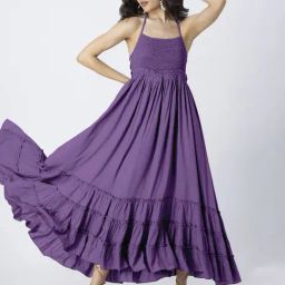 Moomaya Light Purple Relaxed Fit Midi Dress-image-50
