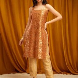 Pink Fort Orange Floral Print Straight Kurta-image-37