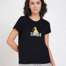 Dreamz By Pantaloons Black Cotton Comfort Fit Printed Sleepwear T-Shirt-image-103