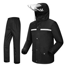 AllExtreme Polyester Hooded Type Zipper Closer Black Raincoat Set L for Men's, EXMK002-03L-28