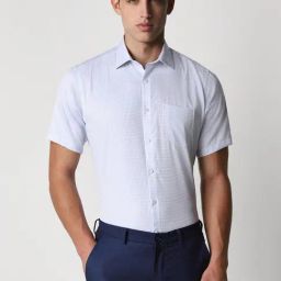 Van Heusen Blue Cotton Regular Fit Checks Shirt-image-84