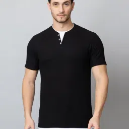 Club York Black Regular Fit Textured Henley T-Shirt-image-30