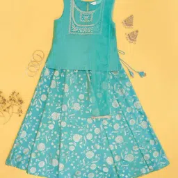 Akkriti by Pantaloons Girls Tile Blue Embroidery Lehenga Cholis-image-12