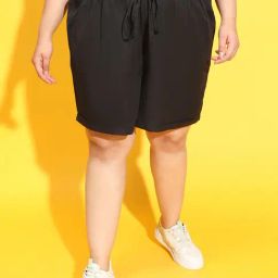 Oxolloxo Plus Size Black Regular Fit Mid Rise Shorts-picture-24