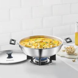Borosil Silver Stainless Steel Tri-ply Kadhai with Lid - 1.5 L-3
