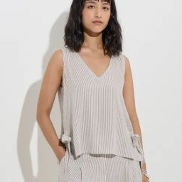 LOV by Westside Taupe Stripe Patterned Top-picture-11