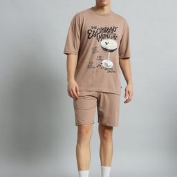 GRIFFEL Printed Cotton Oversized-Fit T-Shirt & Shorts Co-Ord Set-13