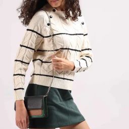 Vero Moda Beige & Black Self Design Pullover-image-61