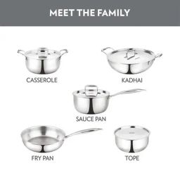 Borosil Silver Stainless Steel Tri-Ply Kadhai with Handle - 2.1 L image 4