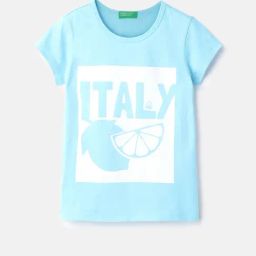 United Colors of Benetton Boys Aqua & White Cotton Graphic Print Tshirt-image-50