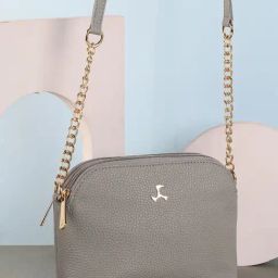 Mochi Grey Solid Medium Sling Handbag-25