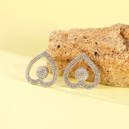 StyleCast Silver-Plated Cubic Zirconia Studded Heart Shaped Studs-image-90