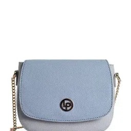 Lino Perros Blue & Light Grey Solid Flap Sling Bag-35