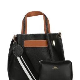 Gio Collection Black Solid Handbag with Pouch-image-30