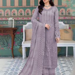 ODETTE Floral Embroidered Thread Work Georgette Semi-Stitched Dress Material-picture-17