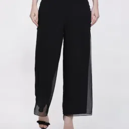 Office & You Black Georgette Palazzo With Slit And Buttons-picture-43