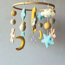 BABBLE WRAP Blue & Yellow Hand Stitch Crib Cot Mobiles-29