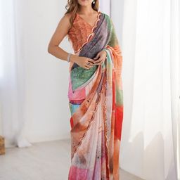 Mitera Kutchi Embroidery Silk Blend Leheriya Saree-picture-7