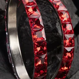 Mamon Creations Set Of 2 Gold-Plated & Red Alloy Zircon Bangles-picture-8