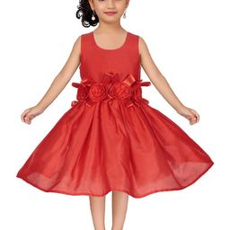 Shahina Fashion Girls Self Design Floral Detail Satin Fit & Flare Dress-image-11
