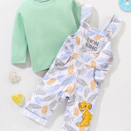 Babyhug Full Sleeves T-Shirt & Dungaree Lion King Embroidery - Green & White-image-42