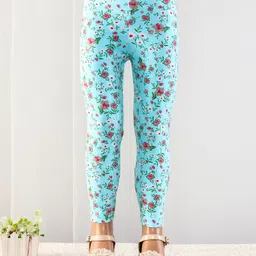 Babyhug Cotton Lycra Full Length Floral Printed Leggings With Stretch - Blue-picture-35
