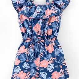 Babyhug 100% Cotton Sleeveless Jumpsuit Leaf Print- Navy Blue-image-80
