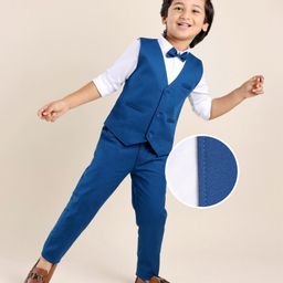 Mark & Mia Full Sleeves Solid Party Suit with Bow Tie - Royal Blue & White-image-48
