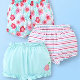 Babyhug Single Jersey Striped & Floral Printed Bloomer Pack of 3 - Blue & Pink-image-11